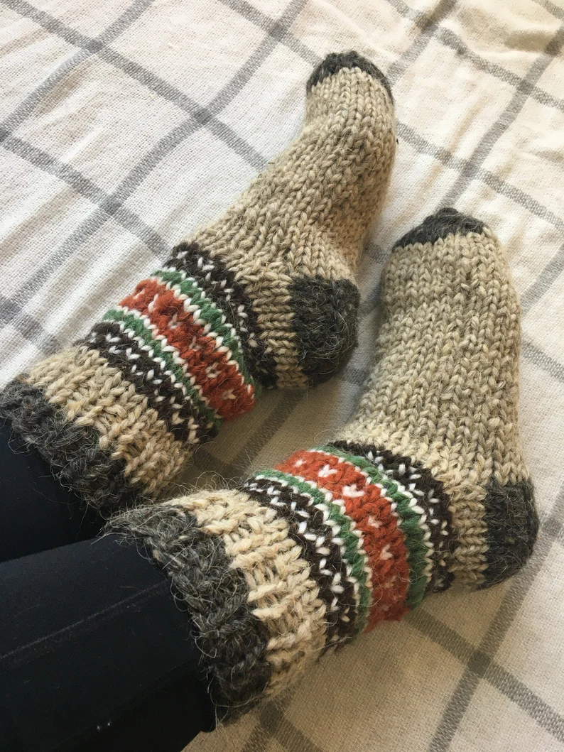 Unique Sheep's Wool Socks 100% Natural Warm Handmade Casual All
